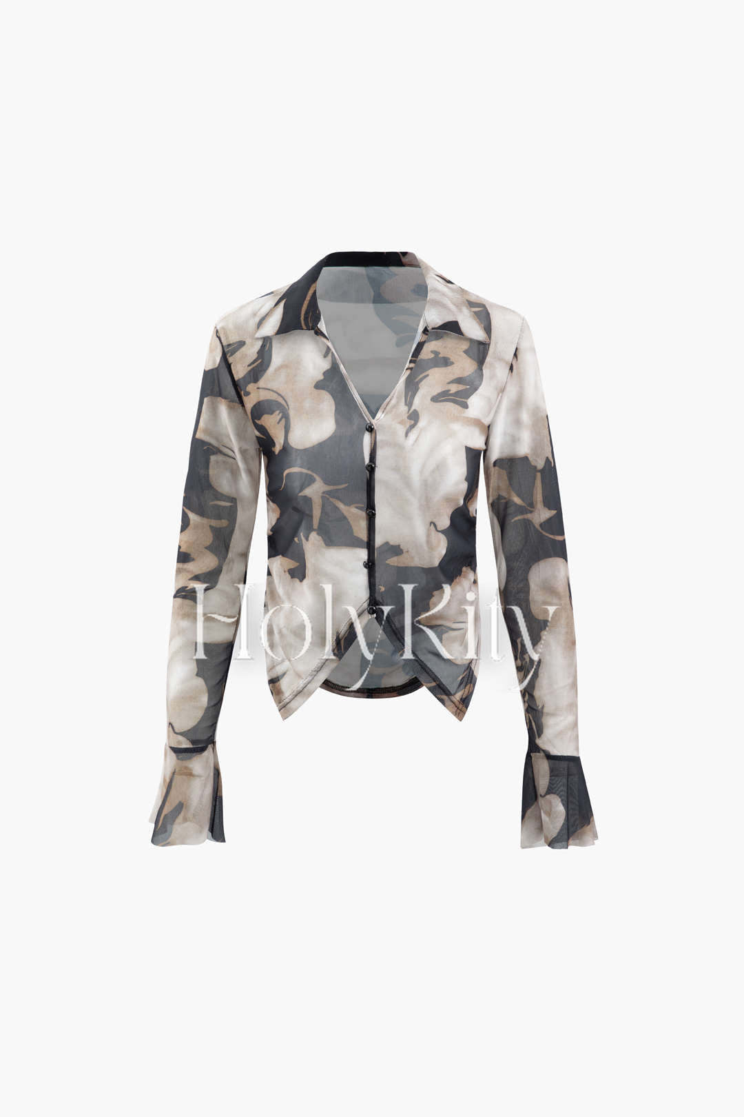 Tie Dye V-neck Mesh Long Sleeve Top