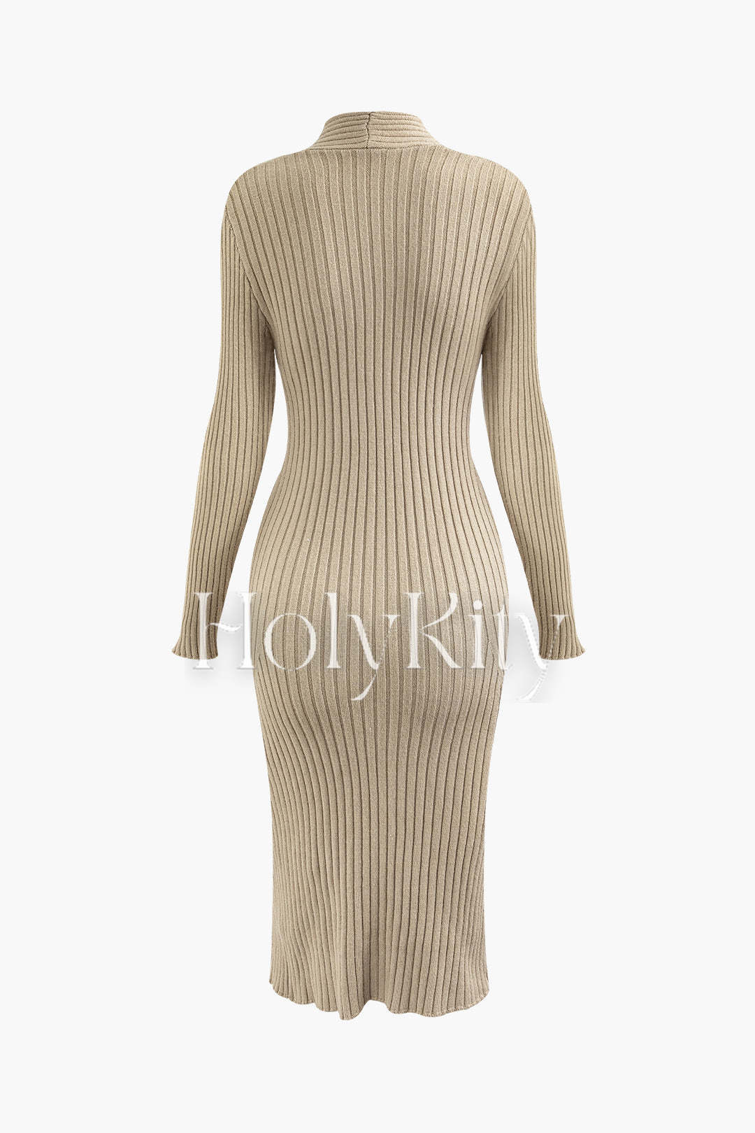 V-neck Rib Knit Slit Midi Dress