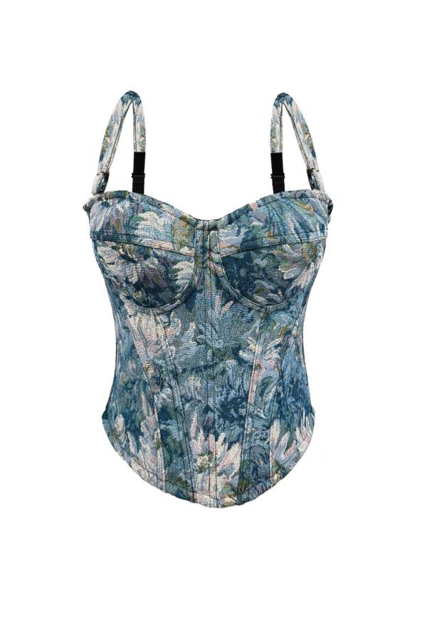 Jacquard Print Strappy Bustier Top