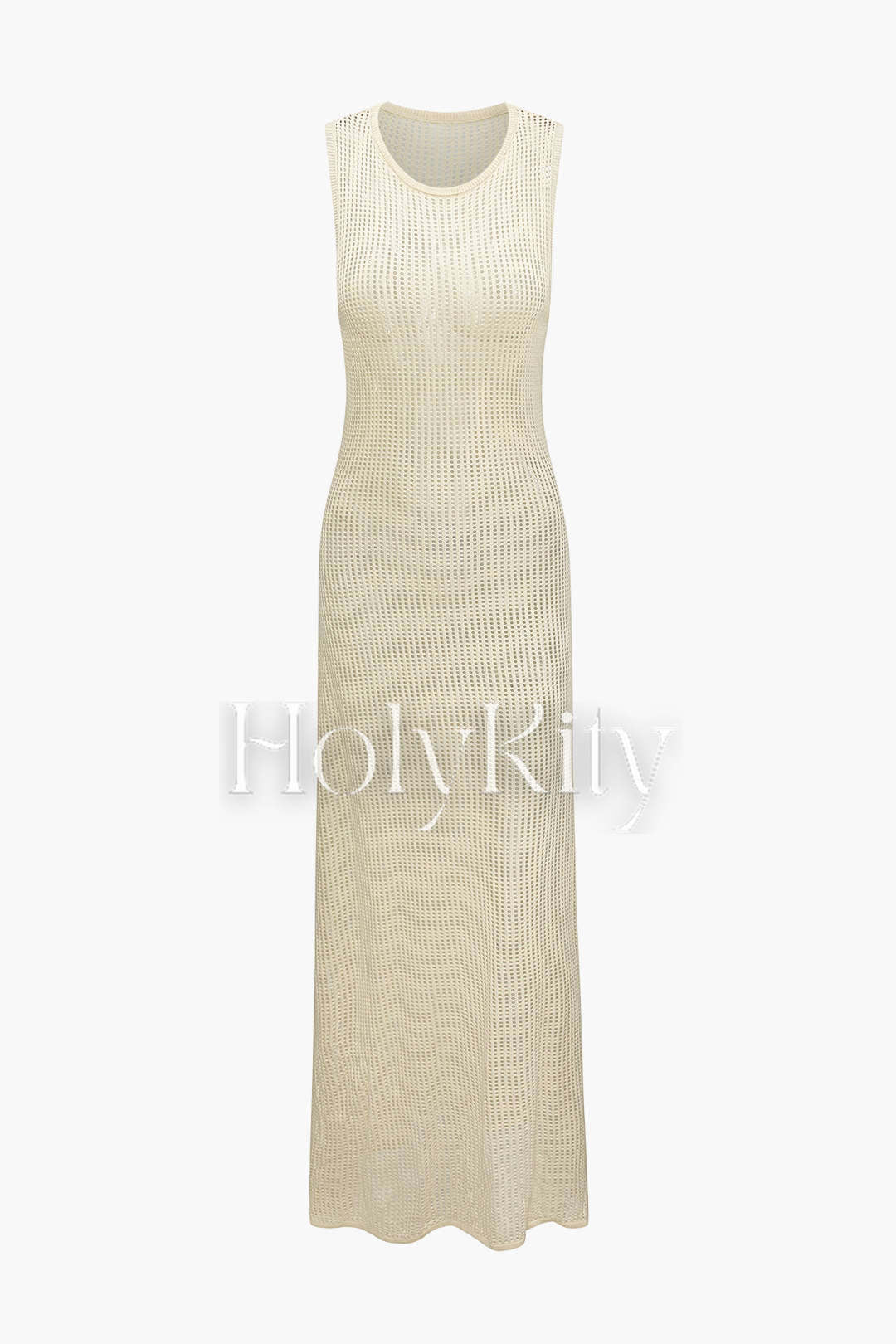 Ärmelloses Maxikleid mit offenem Strickmuster