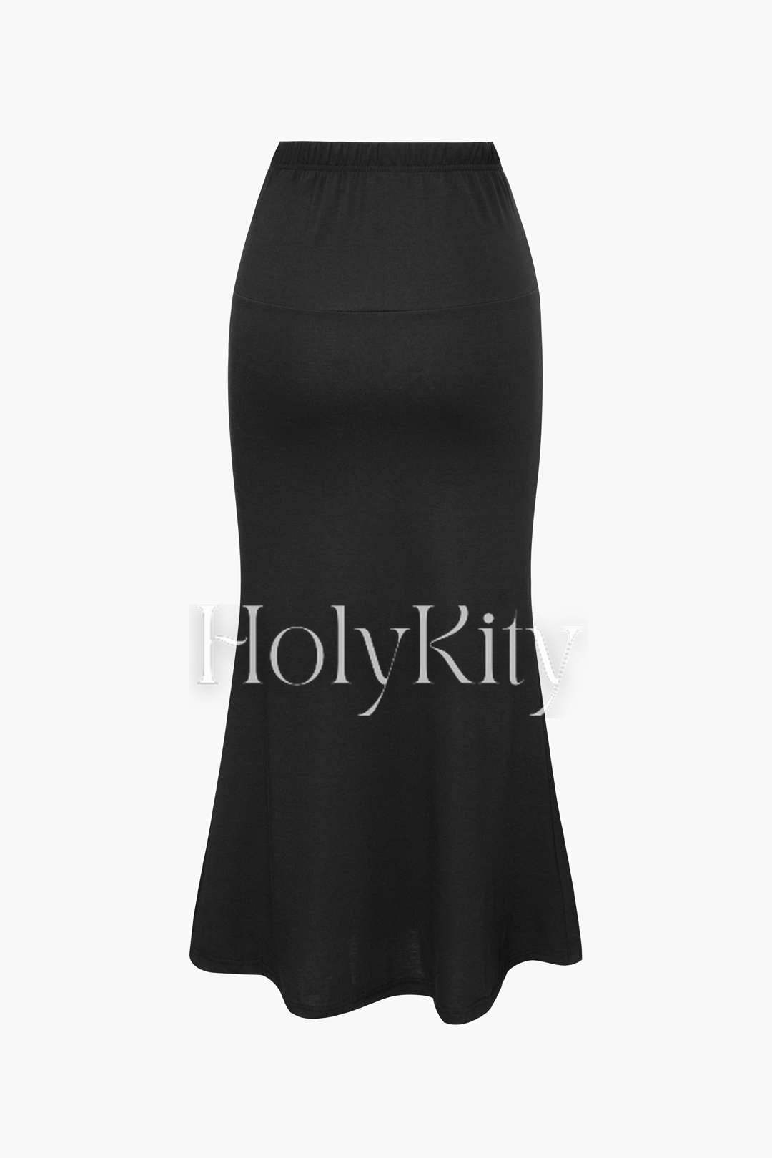 Bodycon Mermaid Midi Skirt With Elastic Waistband