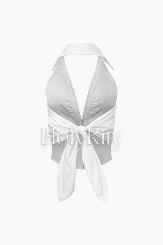 Chemise sans manches à dos licou et nœud dans le dos