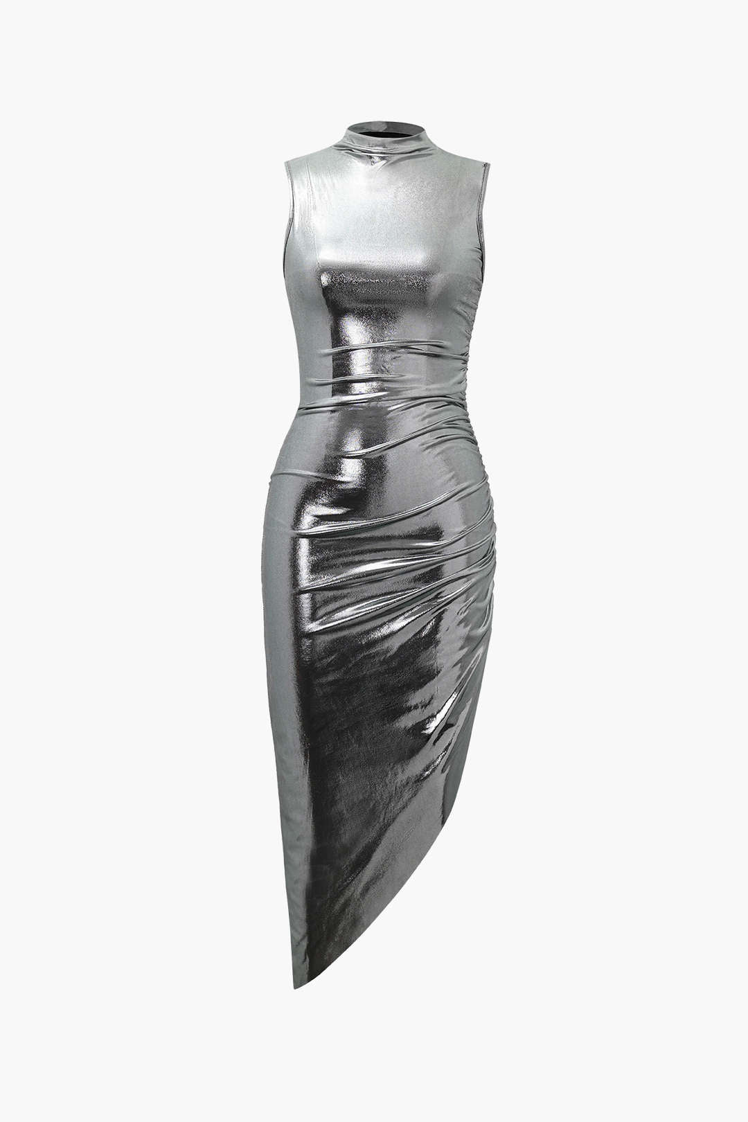 Robe midi sans manches à ourlet asymétrique métallisé