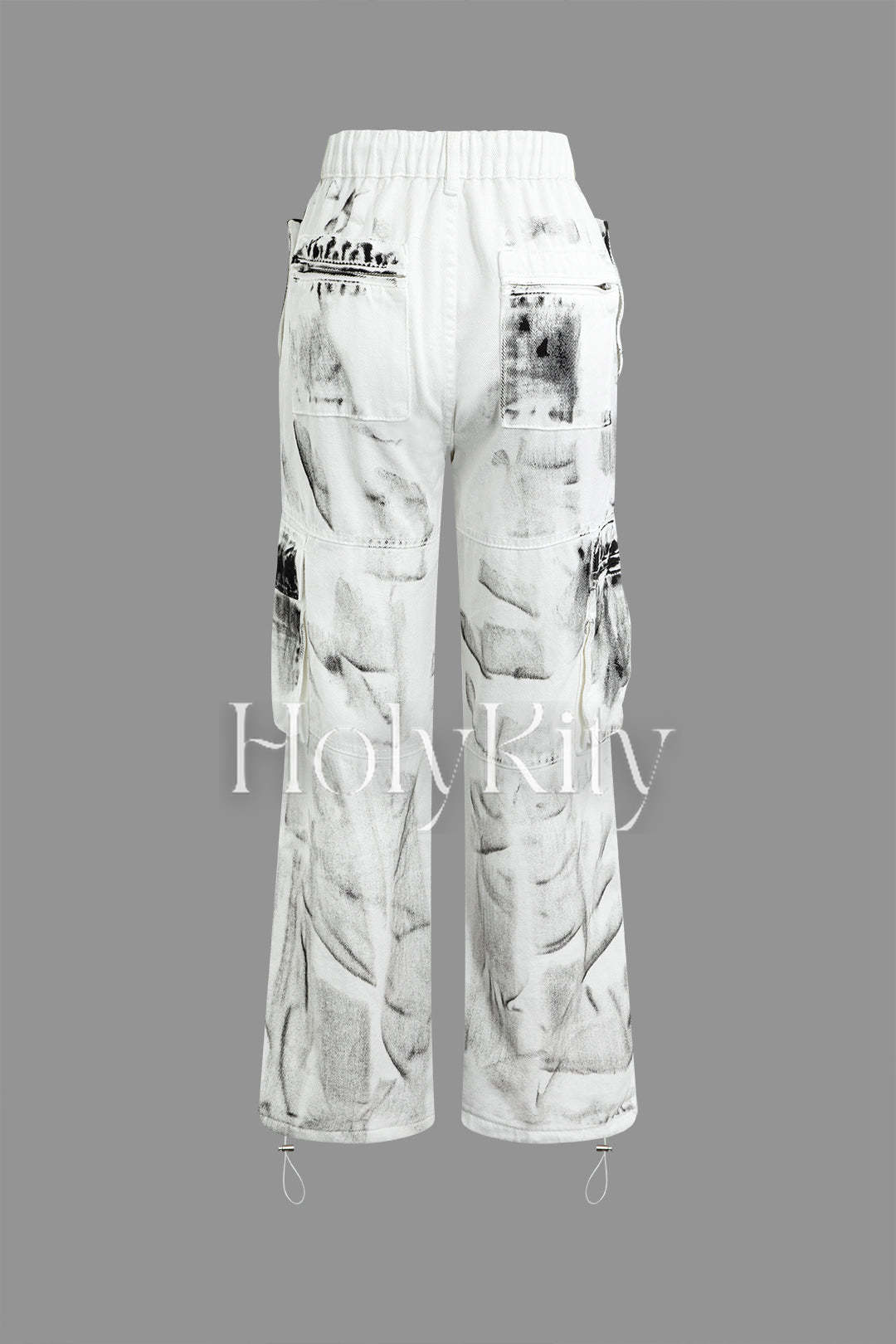 Drawstring Stained Print Flap Pocket Straight Leg Cargo Pants