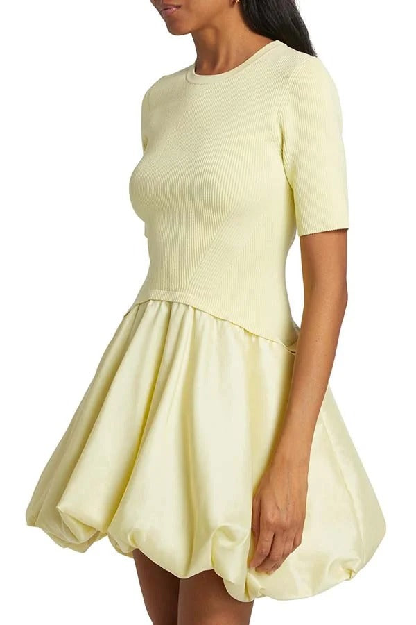 Simply Sweet Knit Ribbed Short Sleeve Bubble Hem Mini Dress