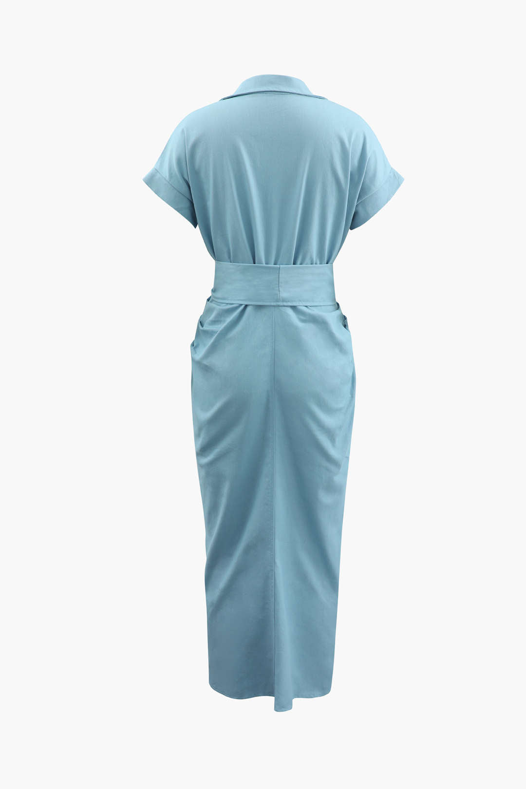 Midi-Hemdkleid mit plissierter Taille und Bindeband