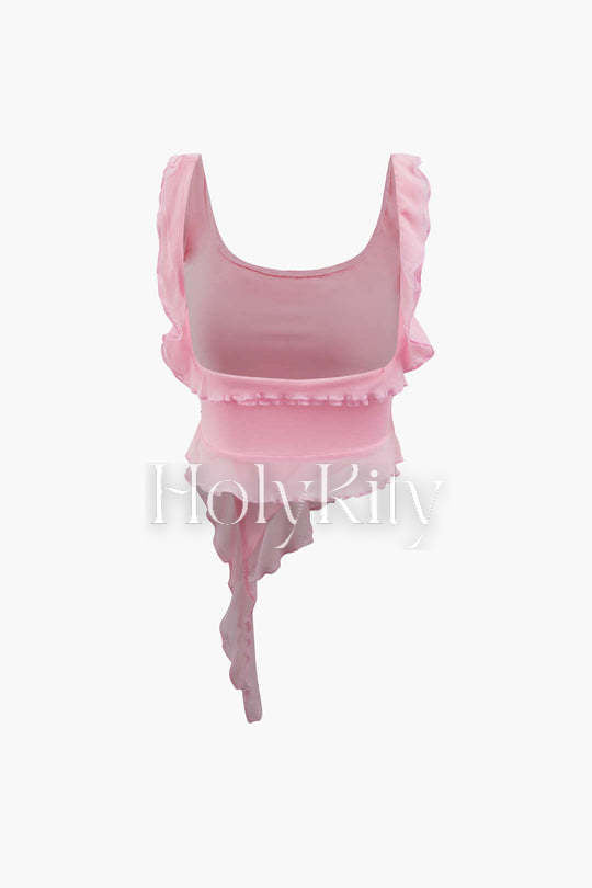 Camisole-Top mit U-Ausschnitt und Rüschen