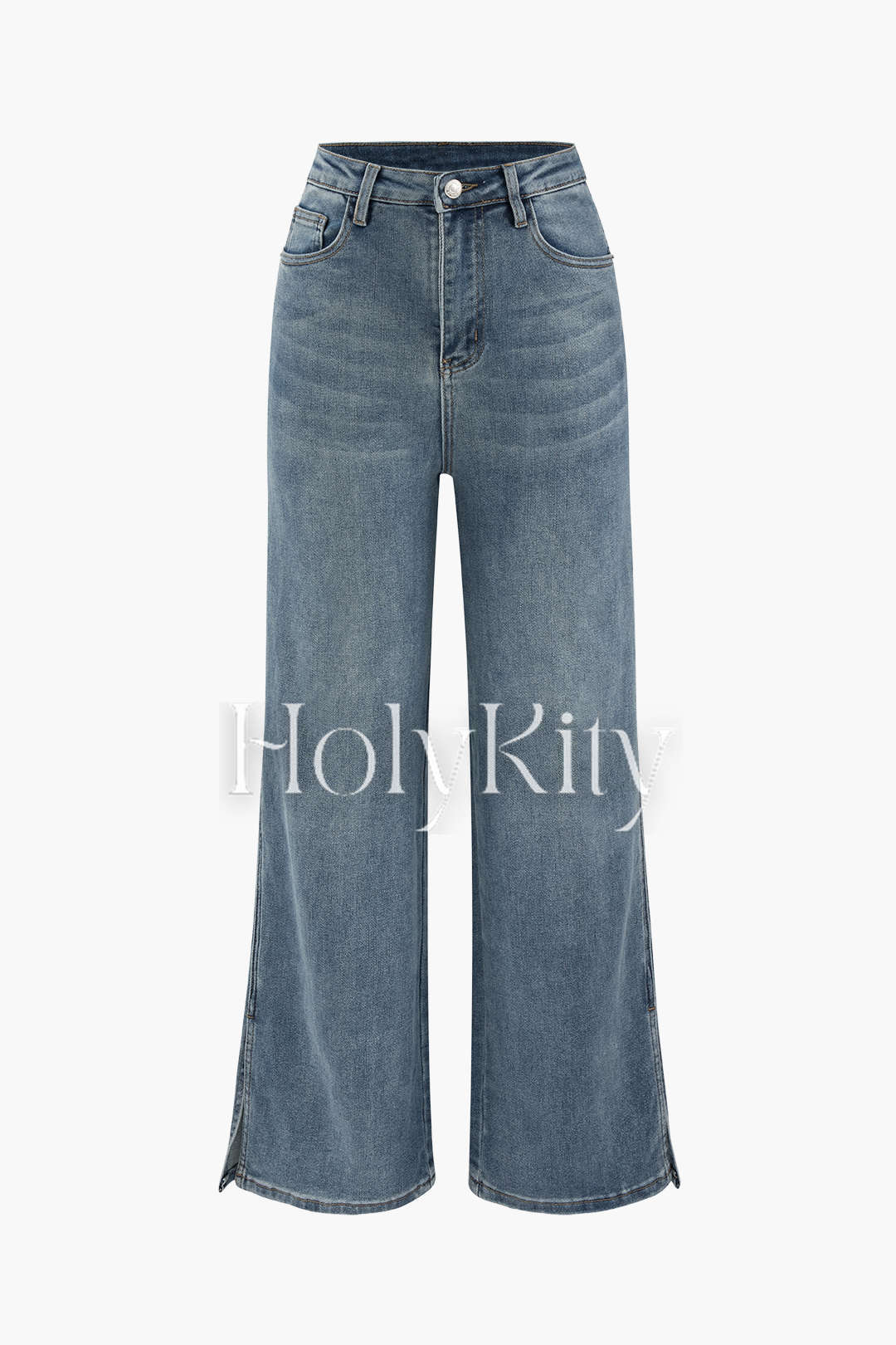 Slit Hem Straight Jeans