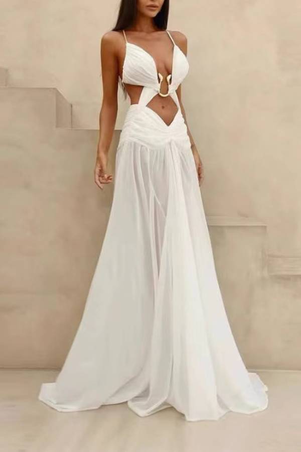 Metal Embellished Cutout Strappy Maxi Dress