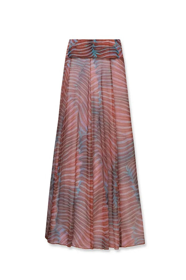 Bella Stretch Mesh Unique Print Bodysuit and High Rise Elastic Waist Maxi Skirt Set