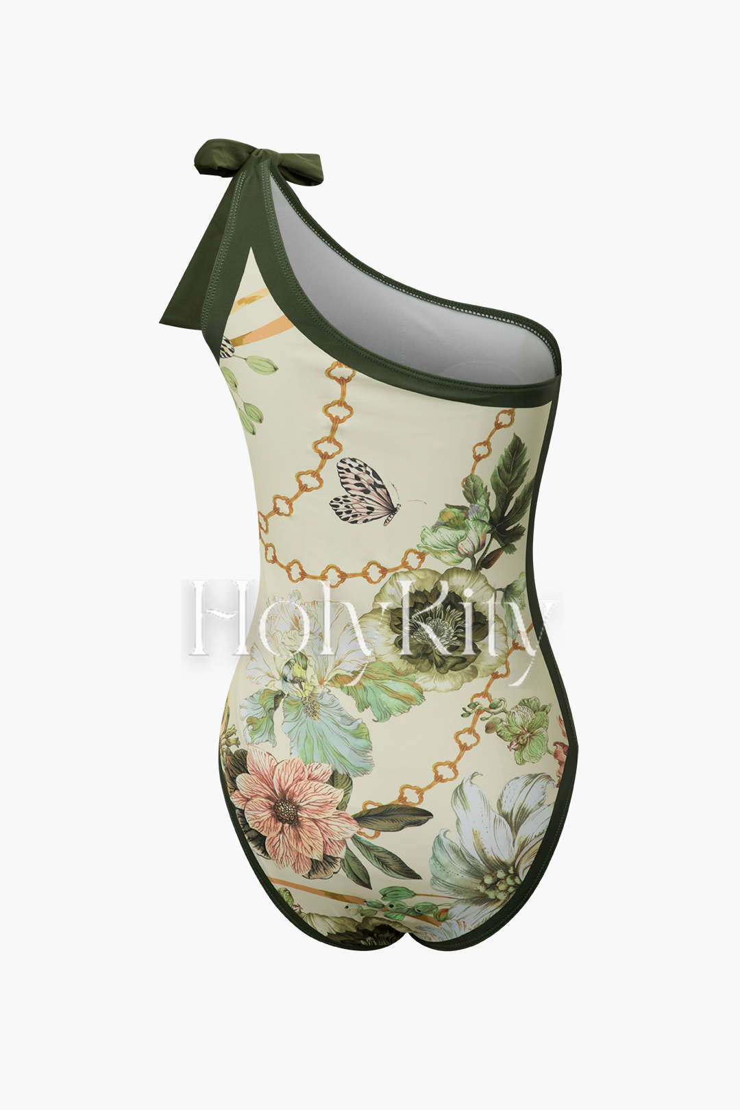 Einteiliger Badeanzug mit Blumenmuster und One-Shoulder-Träger und Rüschenüberzug