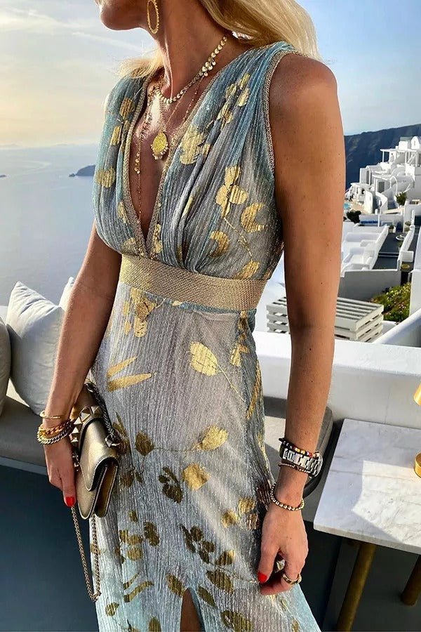 Golden Sunset Stories V-neck Maxi Dress