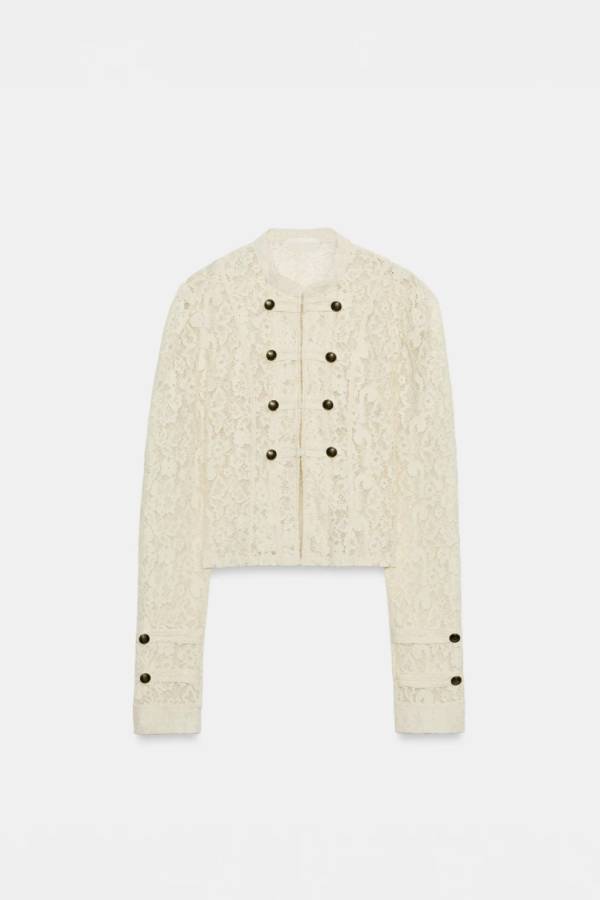 Vintage Double‑Breasted Lace Cropped Jacket