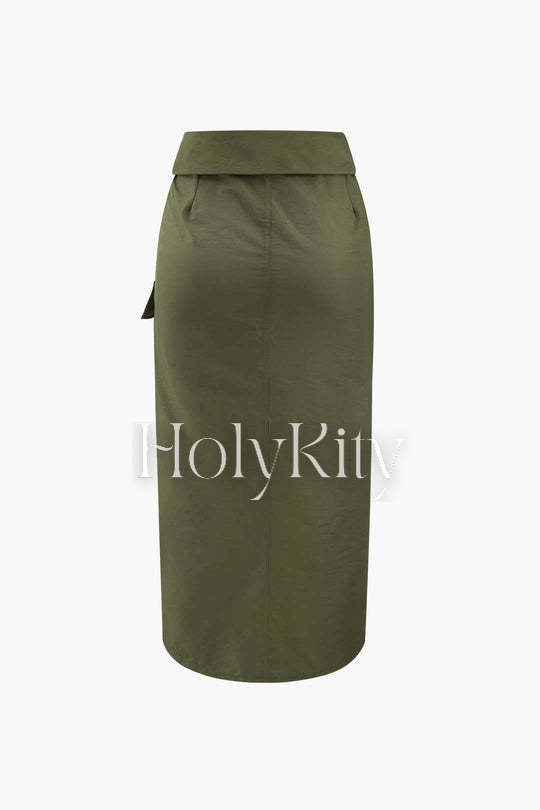 Foldover Waist Slit Cargo Skirt
