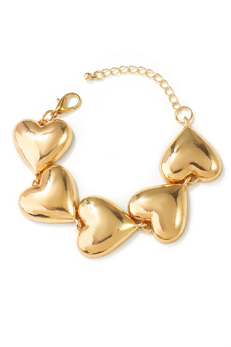 Heart-Shaped Alloy Fashionable Chain Bracelet-Gold