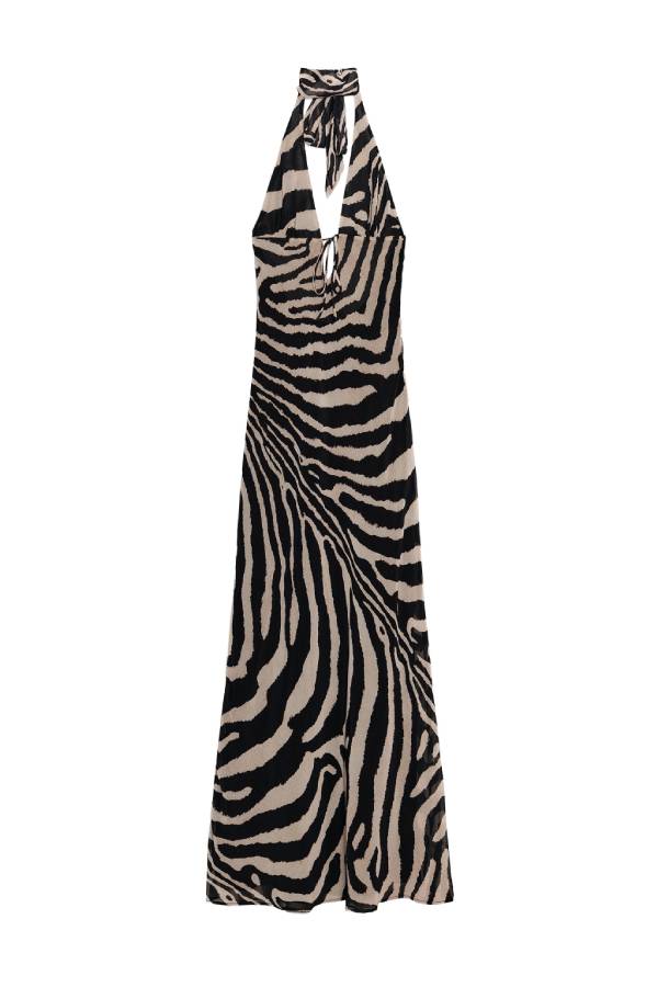 LONG ANIMAL PRINT HALTER DRESS