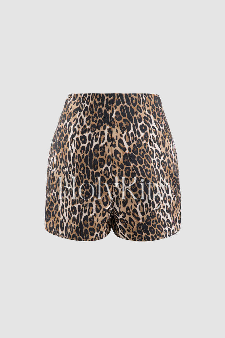 Short fendu à imprimé léopard