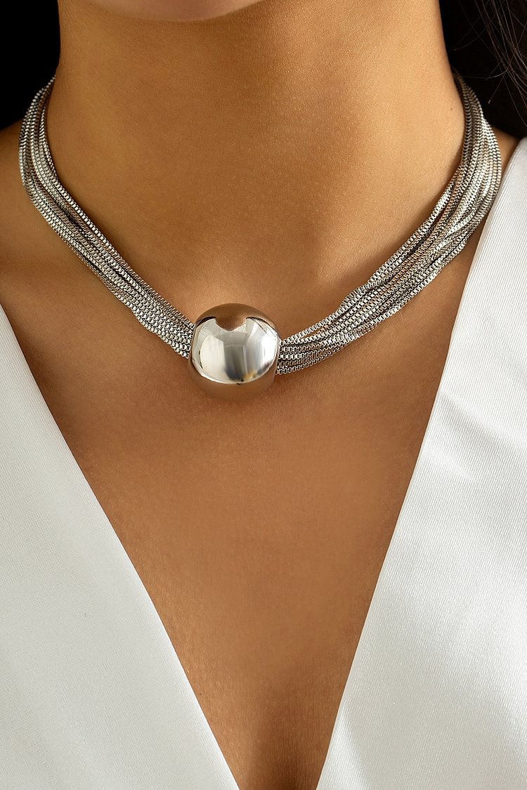 Mental Ball Tiered Chain Punk Necklace Bracelet