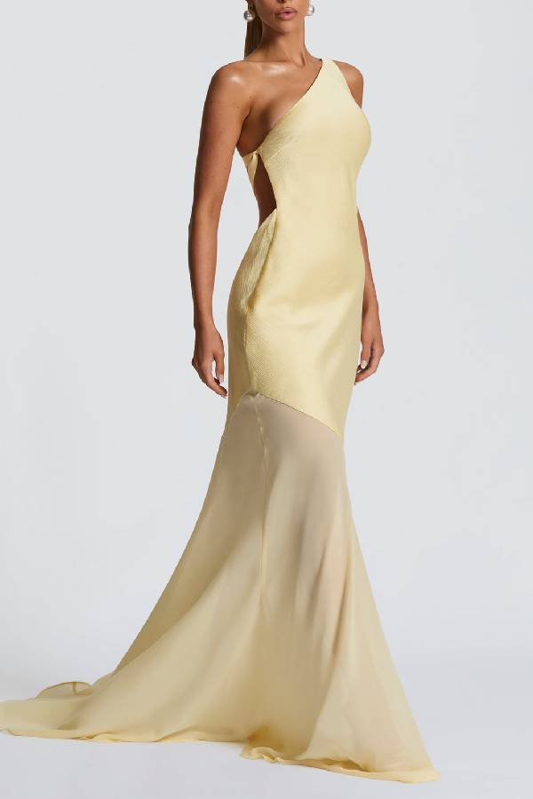 One-Shoulder Open-Back Mermaid Evening Gown
