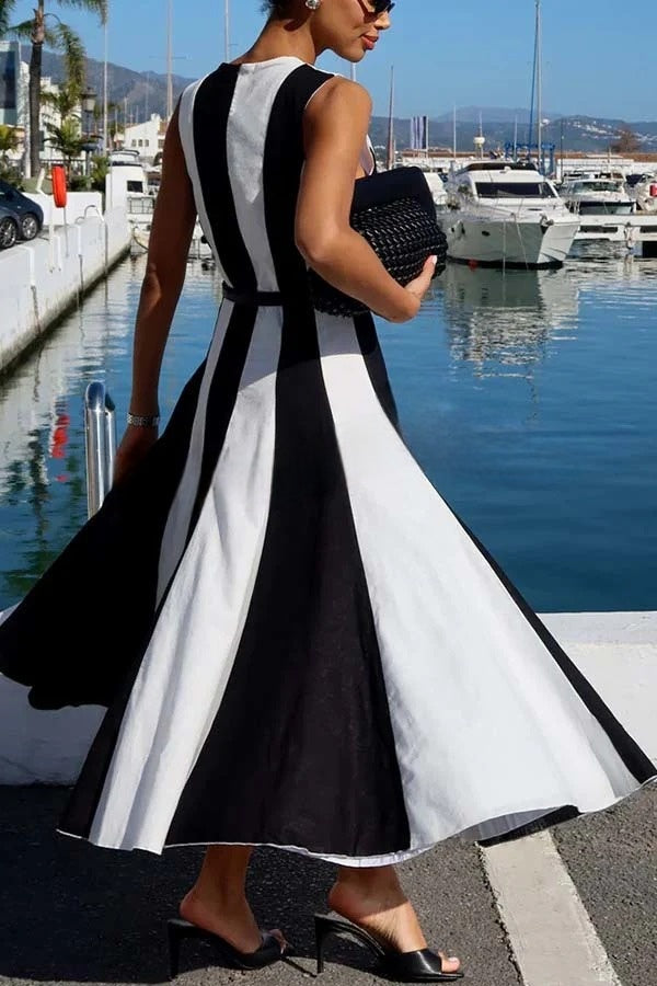 Coastal Scenery Colorblock Sleeveless A-line Maxi Dress