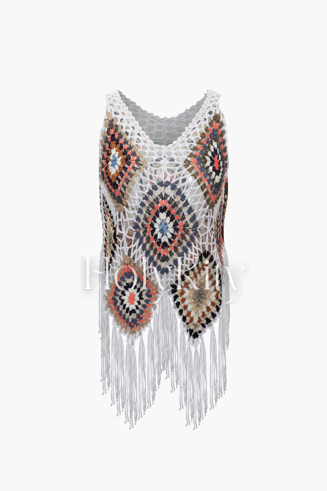 Haut cache-maillot à ourlet à pompons en crochet