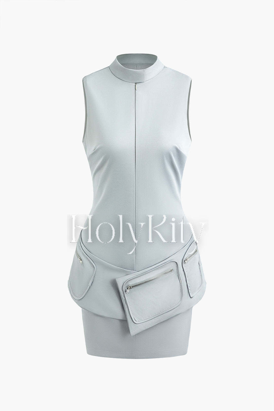 Mock Neck Pocket Detail Sleeveless Mini Dress