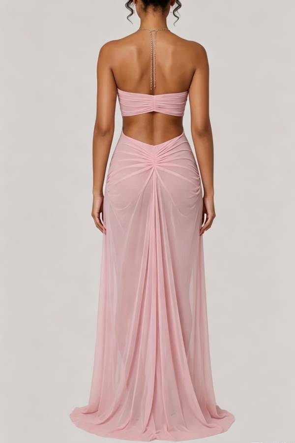 Island Muse Sheer Draped Cutout Maxi Dress