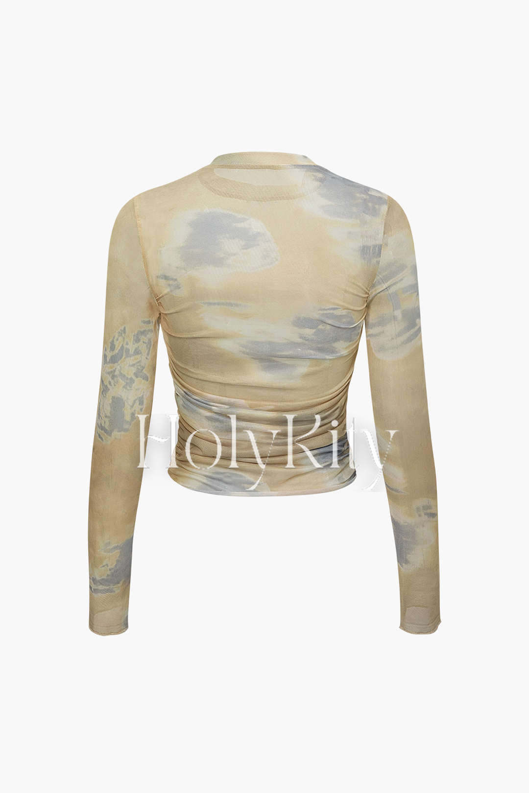 Tie Dye Ruched Mesh Long Sleeve Top