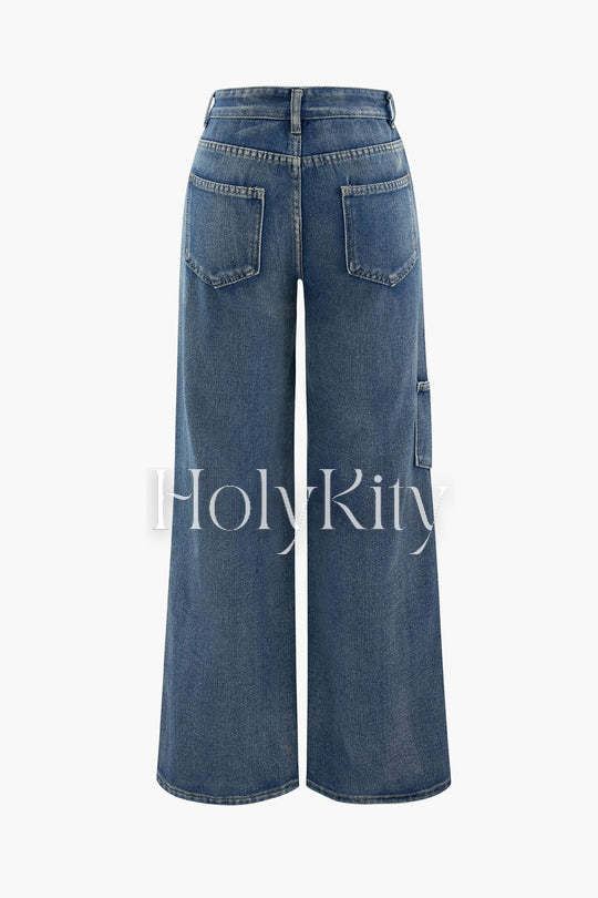 Multi-pocket Wide Leg Cargo Jeans