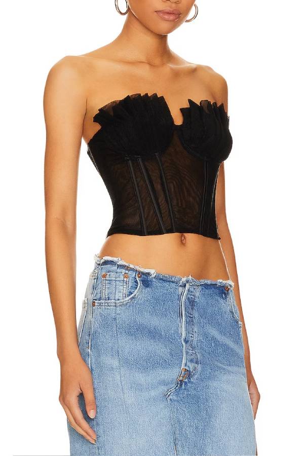 Black Tulle Strapless Corset Top