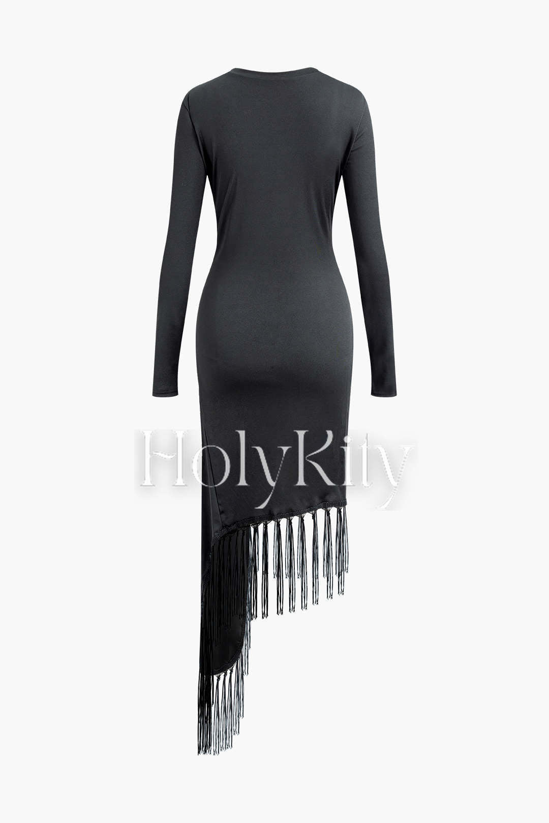 Solid Ruched Asymmetric Tassel Hem Mini Dress