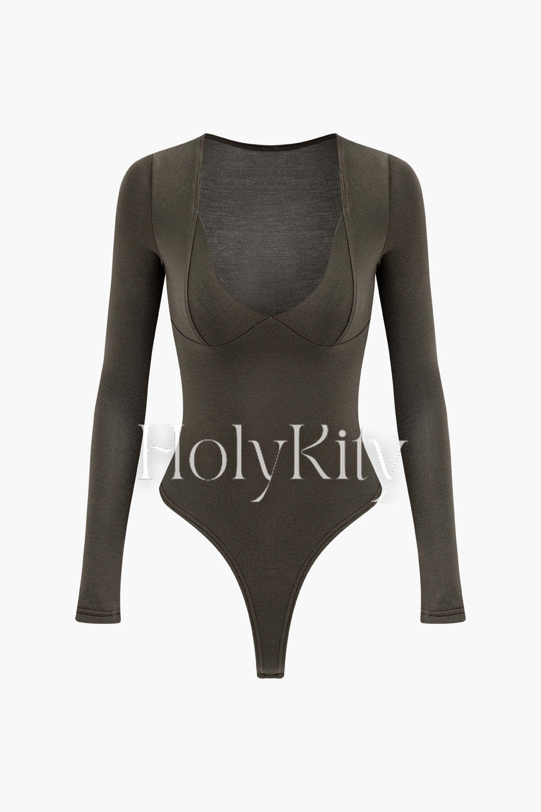 Einfarbiger Langarm-Bodysuit mit V-Ausschnitt