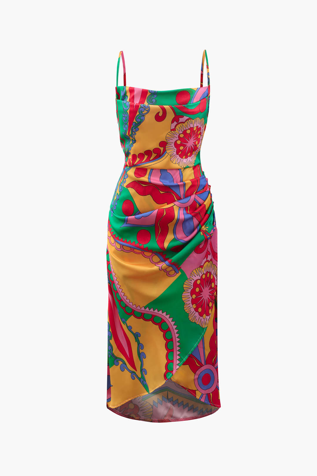 Bedrucktes, gerüschtes Wickel-Midikleid