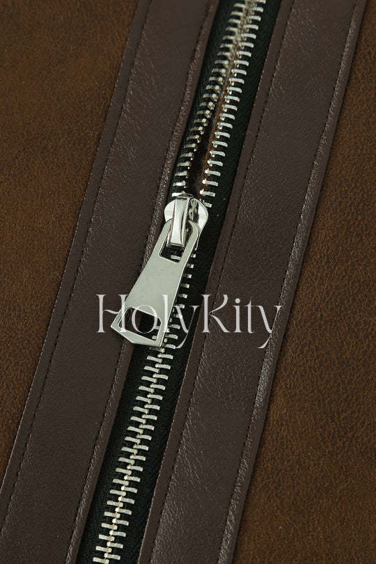 Gilet en daim avec bordure en fausse fourrure