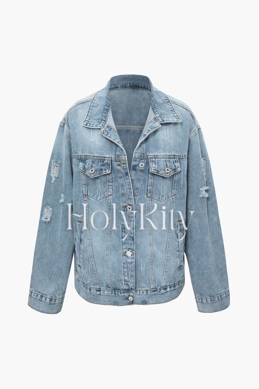 Veste en jean déchirée avec poche poitrine