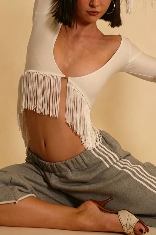 Y2K Long Sleeve Fringe Top