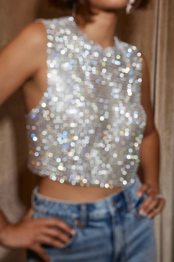 Sexy Metallic Rhinestone Backless Chain Vest