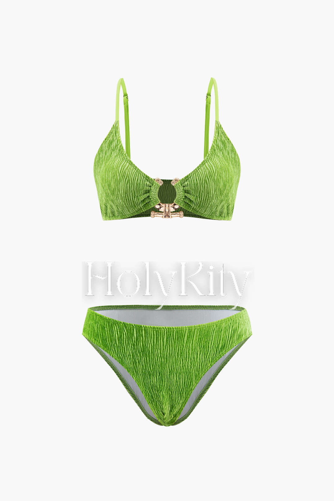 3-teiliges Set aus Bikini und Sarong mit Samtstruktur und U-Ring