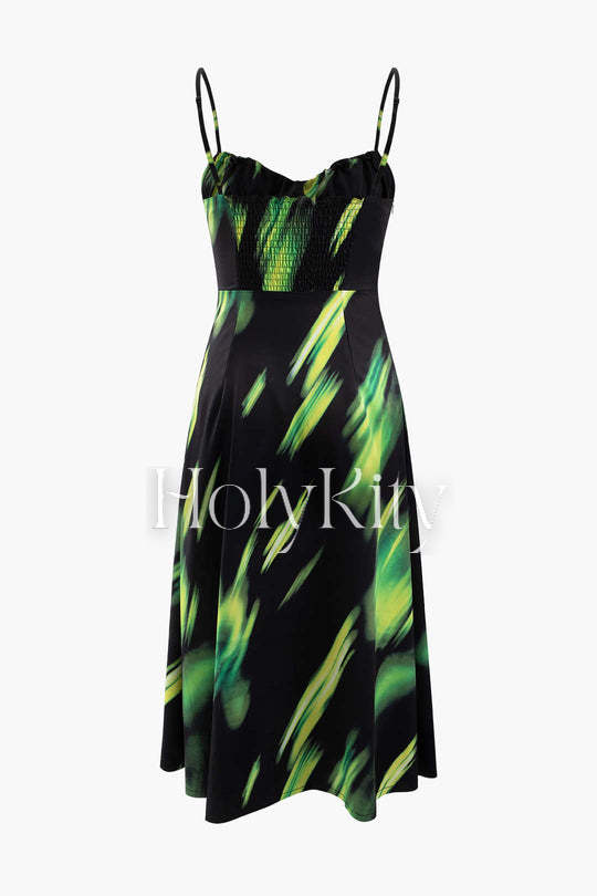 Smudge Print Slip Midi Dress