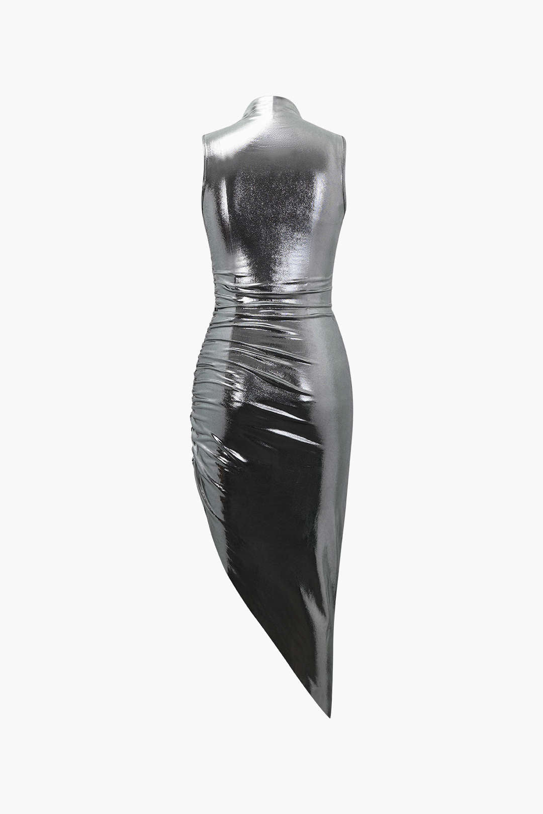 Robe midi sans manches à ourlet asymétrique métallisé