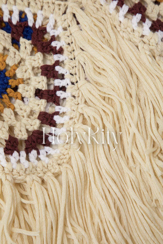 Camisole-Top mit Häkelstrick und Fransensaum
