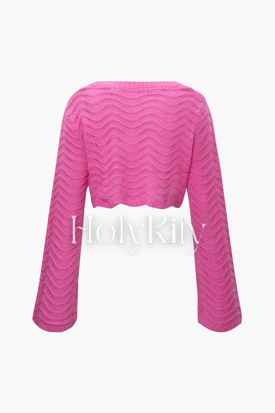 Gewelltes, langärmliges Crop-Top aus Strick