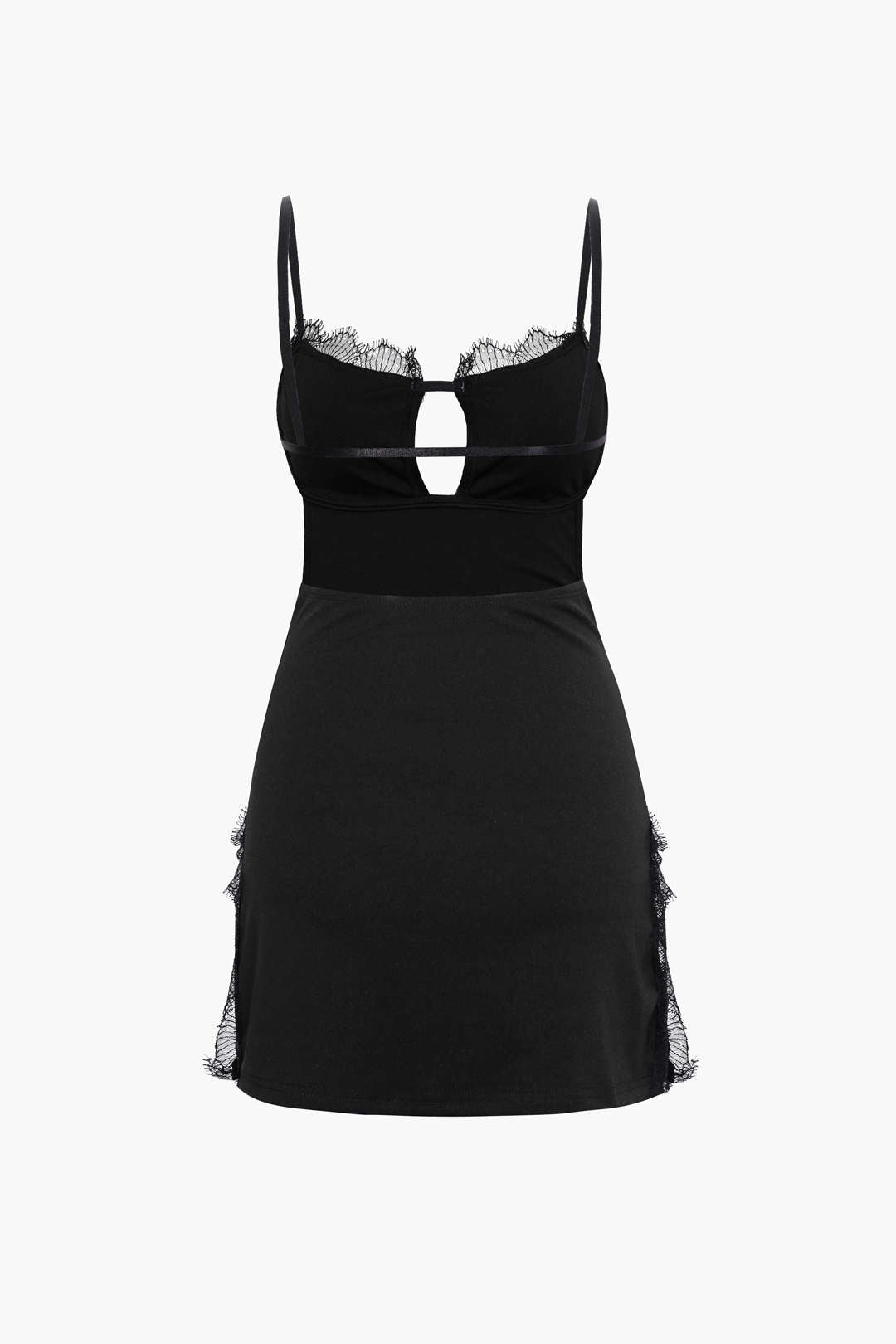Rückenfreies Minikleid mit Schlitz und Spitzenbesatz