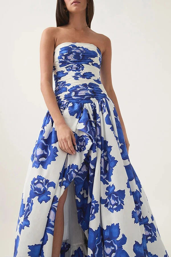 Perfect Moment Floral Off Shoulder Ruched Bodice Drape Bubble Hem Maxi Dress