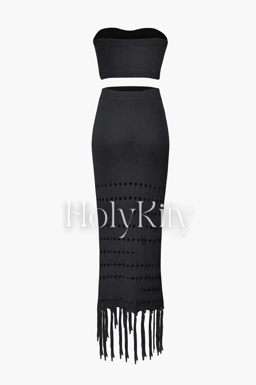 Ensemble haut tube en tricot et jupe à ourlet à pompons