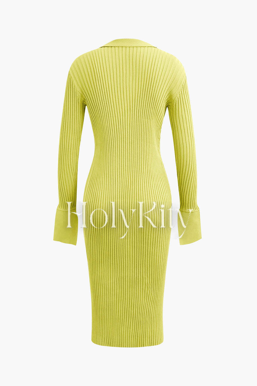Midikleid aus Rippstrick mit Kragen und Knopfleiste