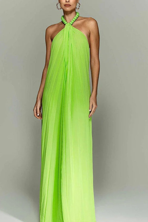 Ellise Chiffon Beads Halter Neck Backless A-line Maxi Dress