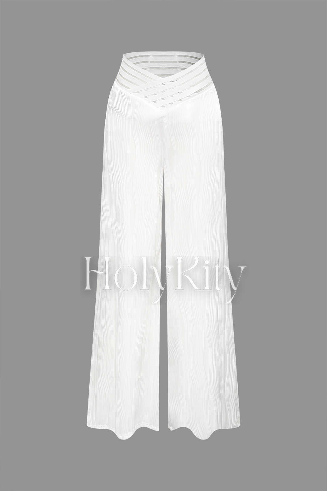 Textured Cross Waist Wide Leg Pants