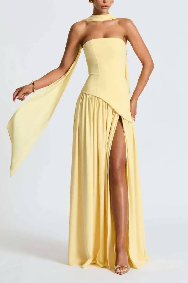 Black and White Contrast Scarf Irregular Slit Maxi Dress