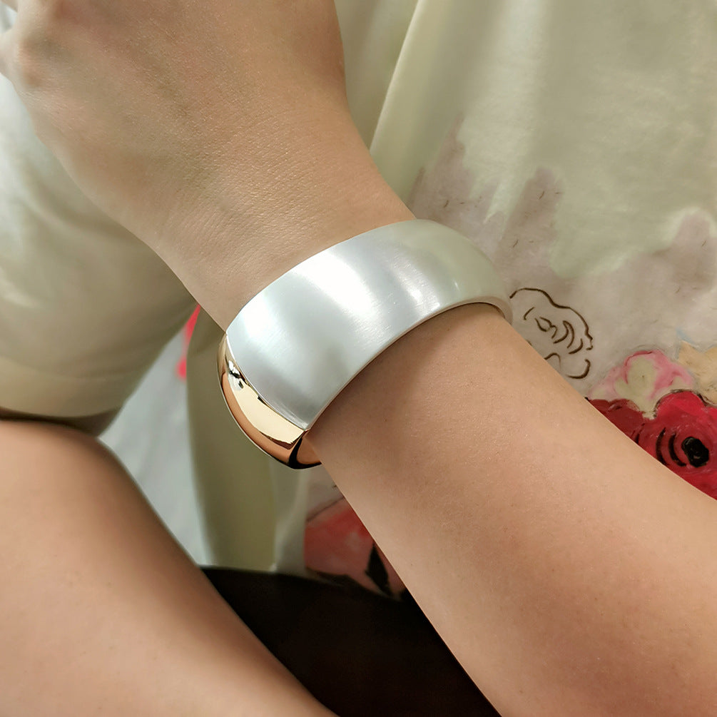Classic Drum Mirror Spring Open Wide Bracelet